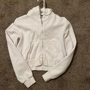 Cropped, white zip up hoodie